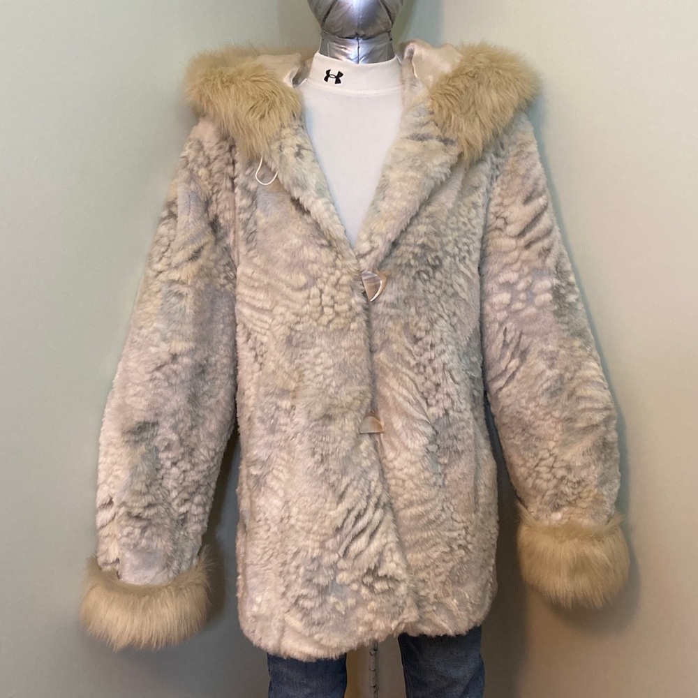 Nuage Cream Faux Fur Hooded Coat with Trim